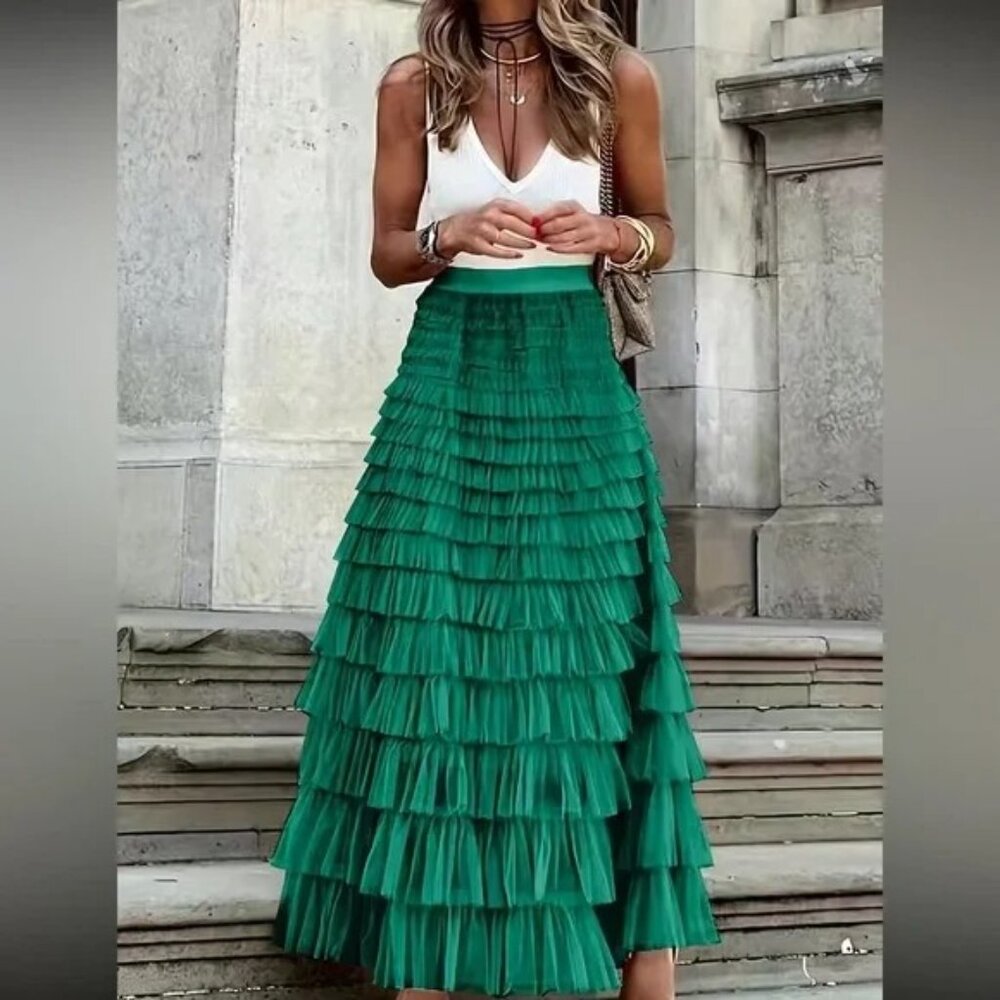 Luxe boho layered mesh maxi skirt - Picture 2 of 5
